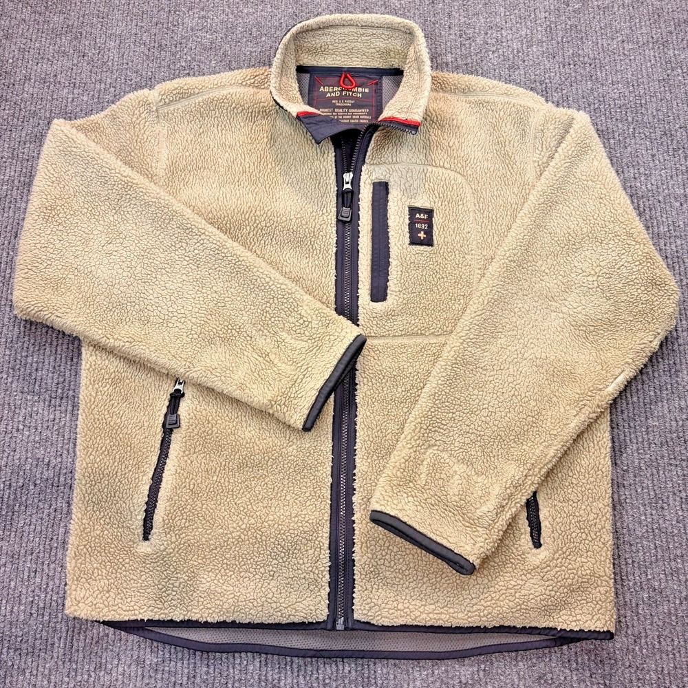 Vintage Y2K Abercrombie & Fitch Fleece Jacket Large Sherpa Ivory Full Zip